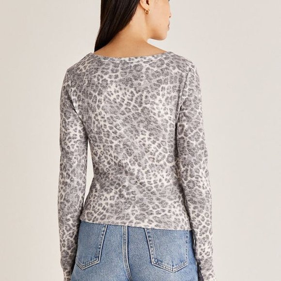 Z Supply Hollis Leopard Sweater Top Heather Grey Small - Picture 3 of 8